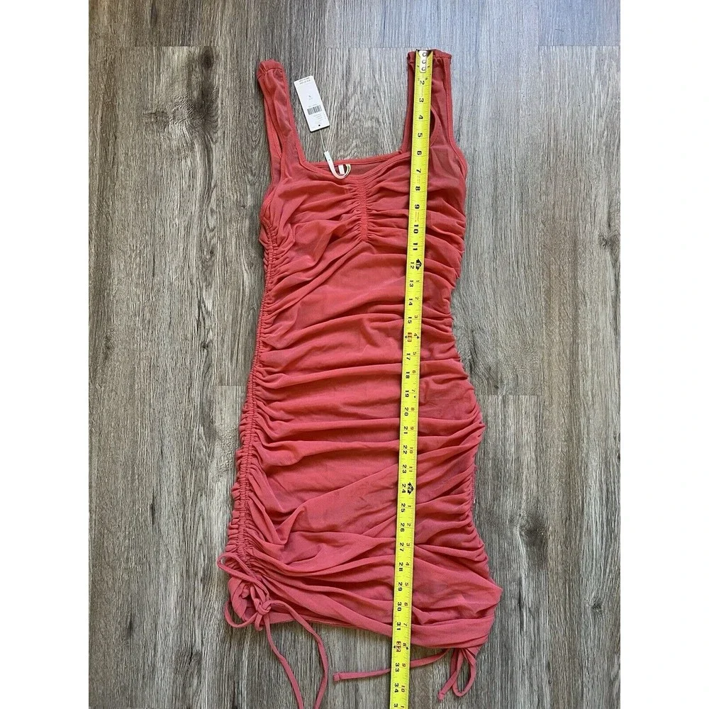Anthropologie Sheer Mesh Cover Up Dress Womens Rose Knit Ruched Tie Size Small